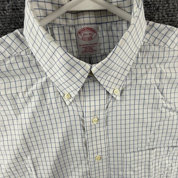 Brooks Brothers Cotton Non-Iron 15.5 33 Traditional Button-Down Check Blue Mens - Picture 1 of 9